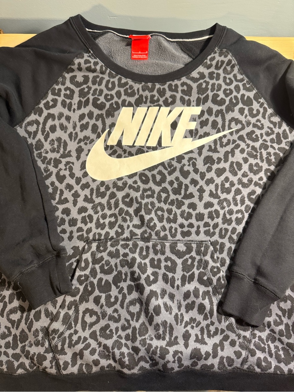 Nike Black and Gray Leopard Logo Sweatshirt